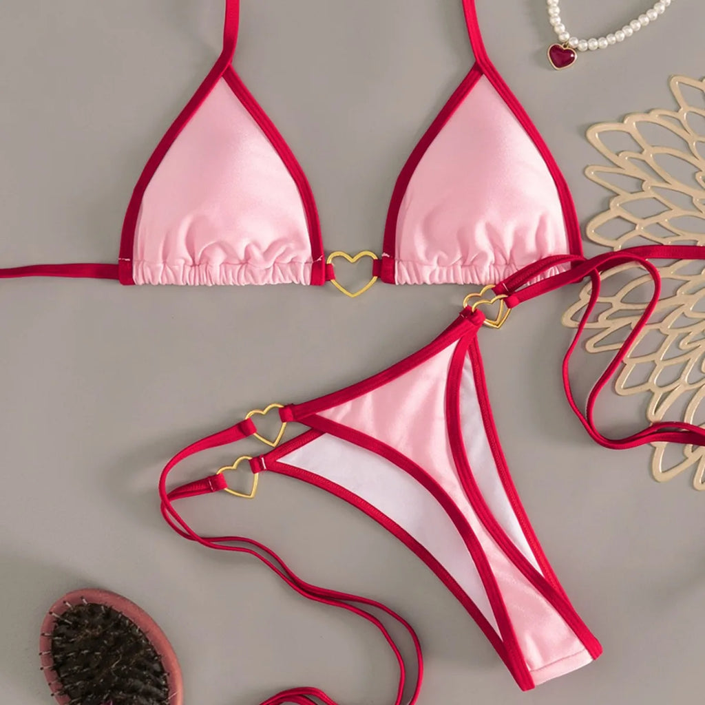 New Heart Halter neck Triangle bikini Set