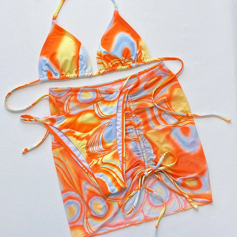 New 3-piece Colour Block Bikini Set with Cover up