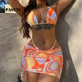New 3-piece Colour Block Bikini Set with Cover up