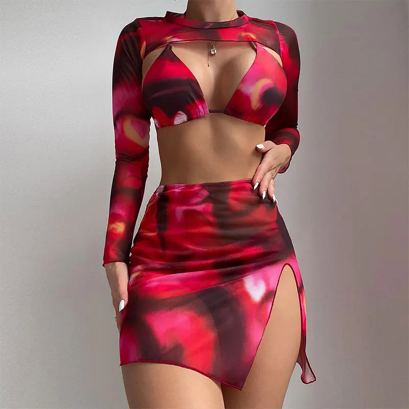 New Tie Dye 4- Piece Bikini Set Cover up with Sarong