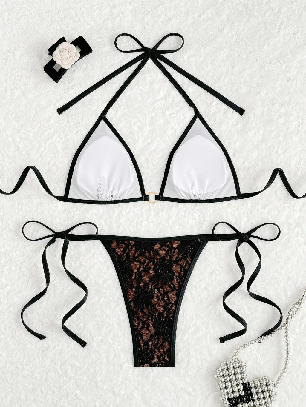 New Black Lace Tie Strap Bikini