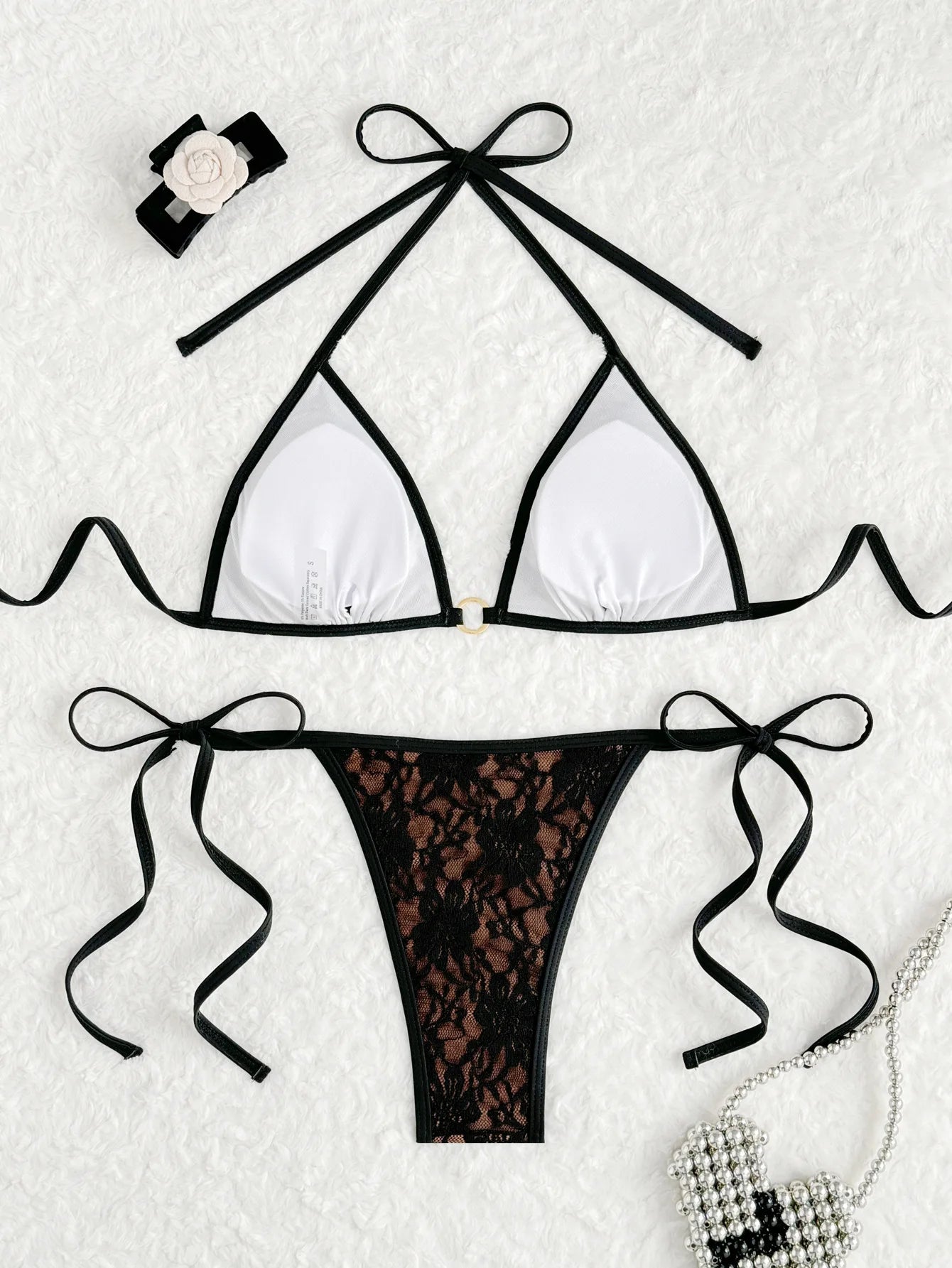 New Black Lace Tie Strap Bikini