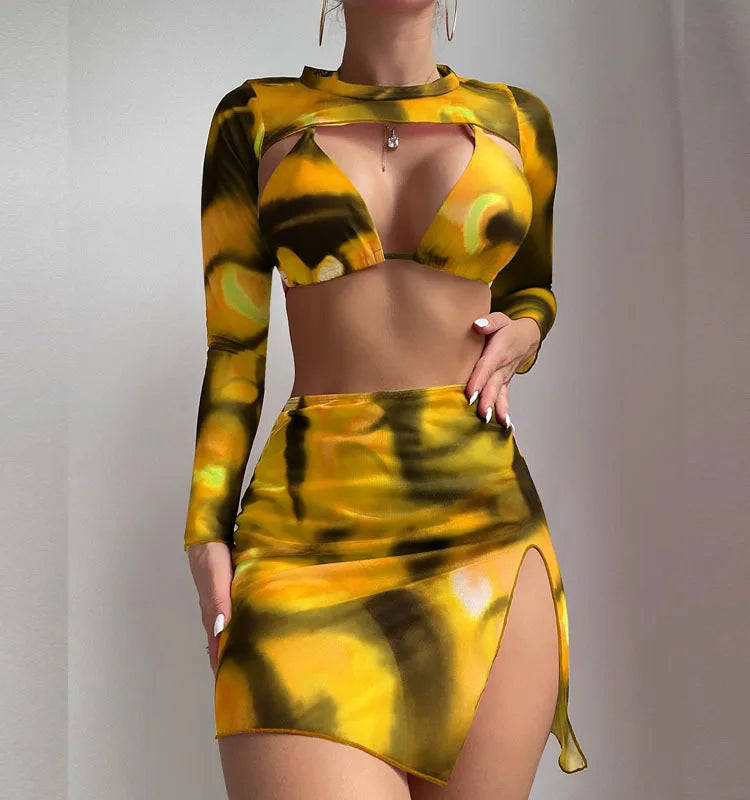 New Tie Dye 4- Piece Bikini Set Cover up with Sarong