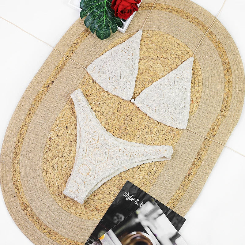 New White 3-piece Bikini Set with Skirt