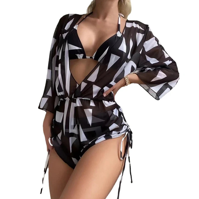New 3 Piece Bikini Set Romper, Printed