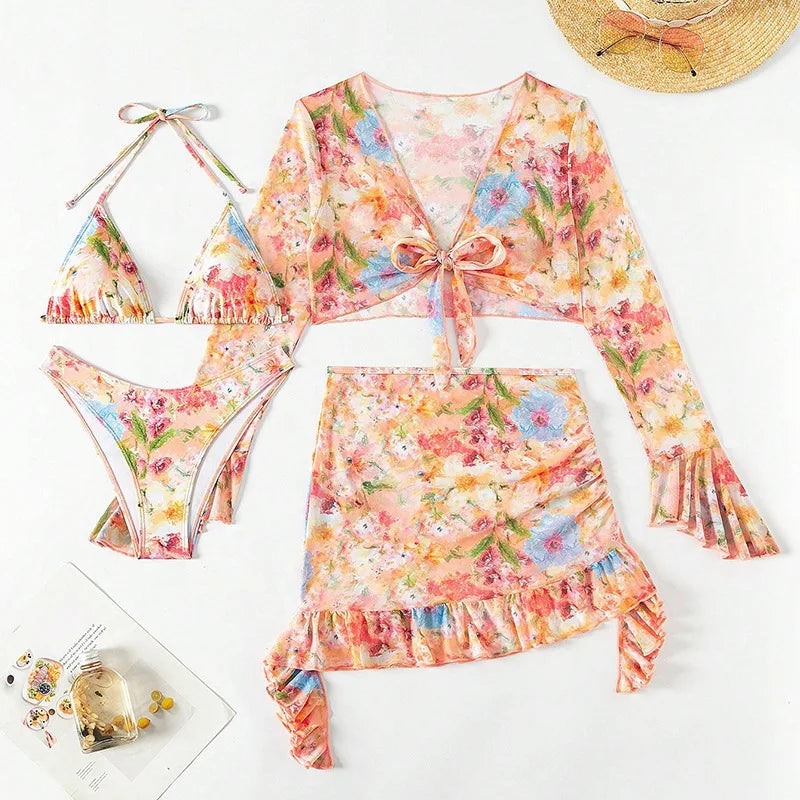 New Printed Bikini Four-piece
