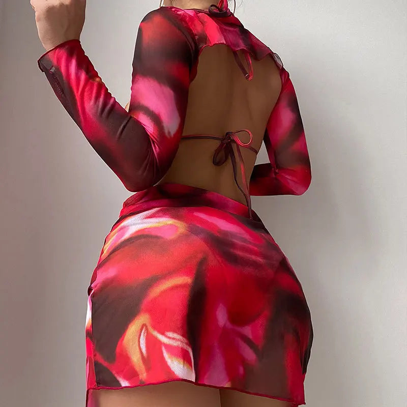 New Tie Dye 4- Piece Bikini Set Cover up with Sarong