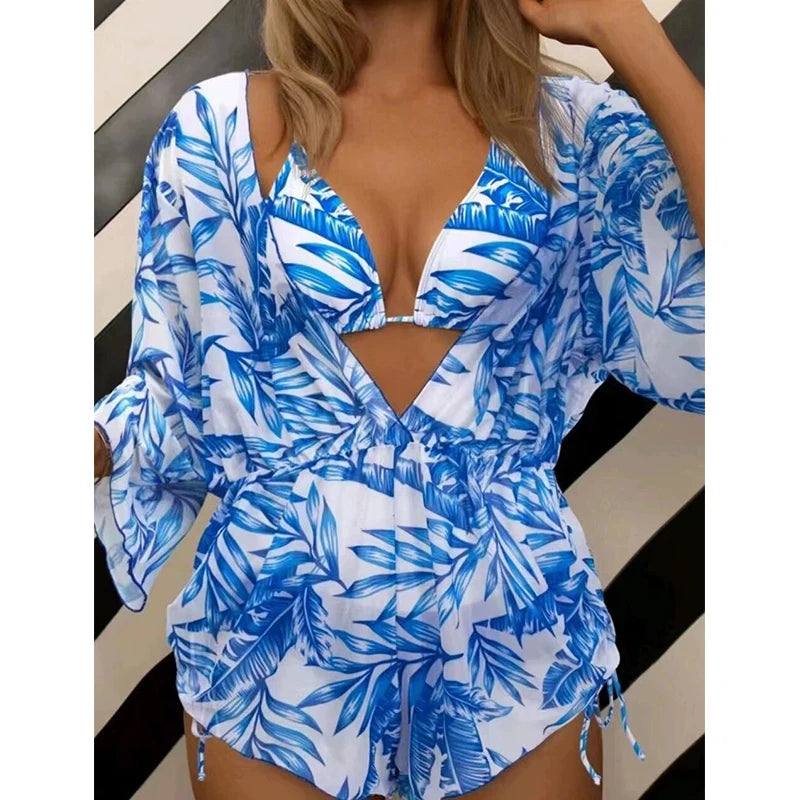 New 3 Piece Bikini Set Romper, Printed