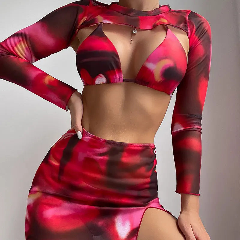 New Tie Dye 4- Piece Bikini Set Cover up with Sarong
