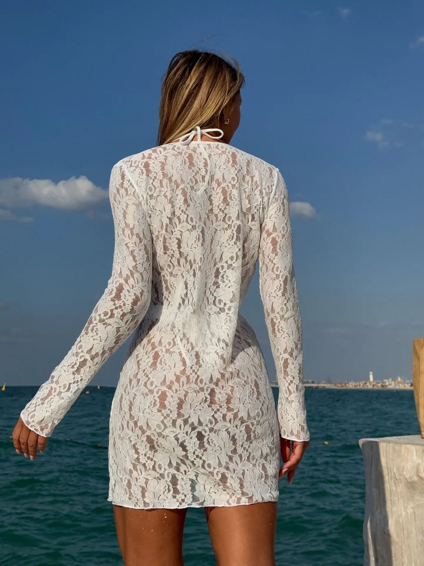 New 3-Pieces Bikini Set with Lace Long Sleeves Cover up
